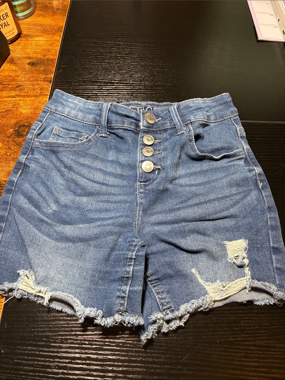 Justice Distressed High-Rise Denim Shorts - Blue